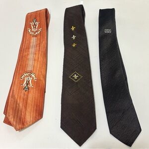Vintage 1950’s-1960’s Men's Ties- Lot of 3-Brown, Black, and Orange